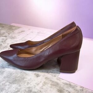 27 Edit Naturalizer Burgundy Leather Block Heel Pumps Pointed Toe Corpcore 8M